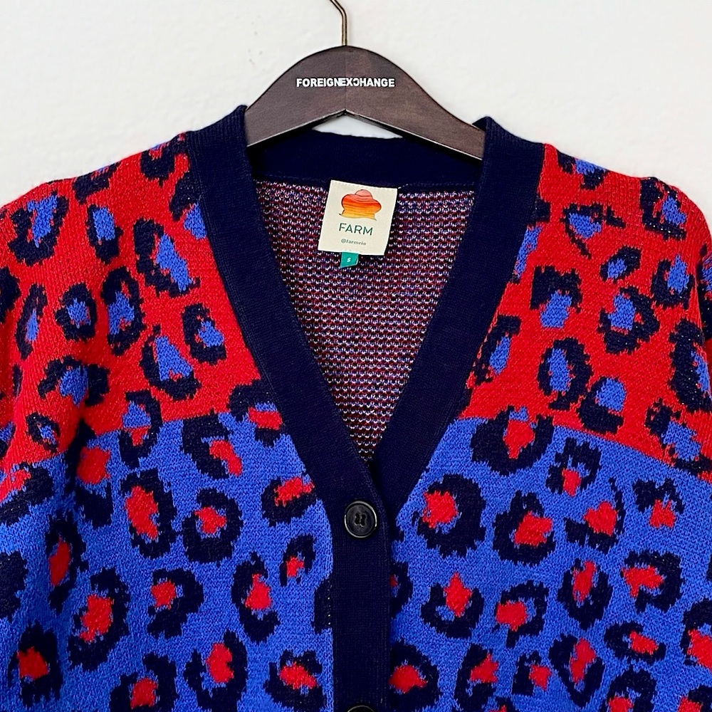 FARM RIO “Mixed Leopards” Spot Cardigan in Blue Multi - Picture 3 of 15